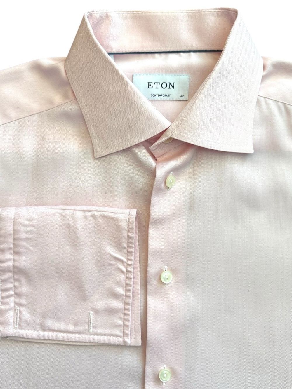 ETON Contemporary Fit Pink Herringbone Dress Shirt French Cuffs Romania 16.5 42
